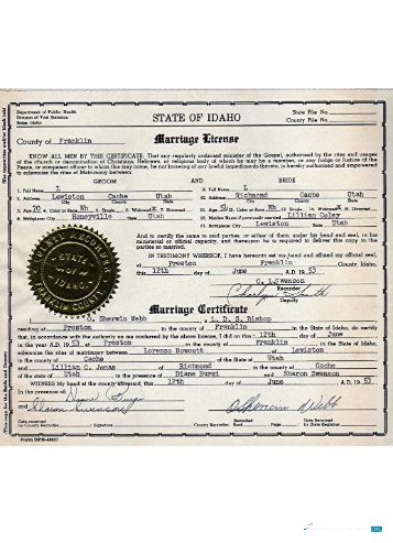 Download USA Idaho marriage license Photoshop template